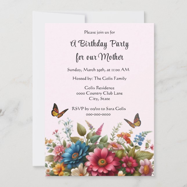 For Mother Happy Birthday Party Invitation (Front)