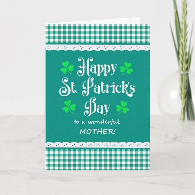For Mother St Patrick's Shamrocks Green Checks Card (Front)