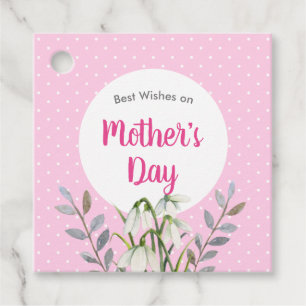For Mothers Day White Snowdrops Pink Polka Dots Favour Tags