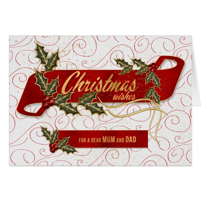 for Mum and Dad Christmas Holly and Berries (Front Horizontal)