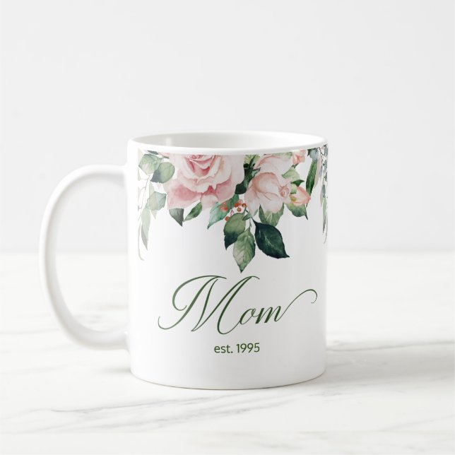 For Mum Blush Pink Floral Coffee Mug (Left)