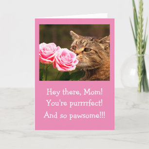 For Mum Cat And Flowers Valentine Holiday Card