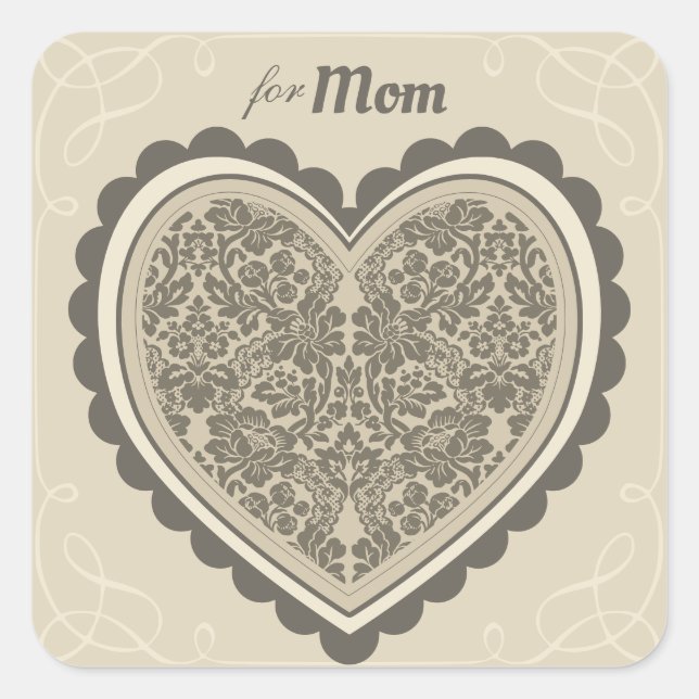 For Mum Elegant floral heart William Morris style Square Sticker (Front)