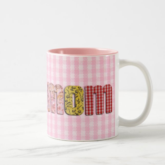 For Mum  (patchwork quilted text ) Two-Tone Coffee Mug (Right)