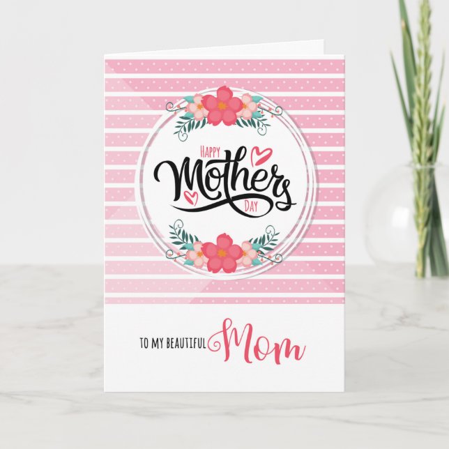 For Mum Pink Bontanical Mother's Day Holiday Card (Front)