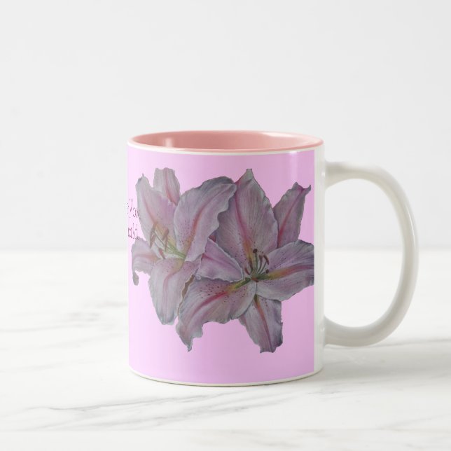 for mum pink lily flowers floral Two-Tone coffee mug (Right)