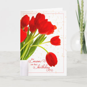 for Mum Red Tulips with White Botanical Birthday Card