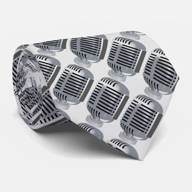 For music lovers silver microphone pattern tie (Rolled)