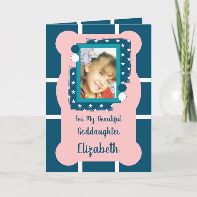For my beautiful Goddaughter blue and pink photo Card (Front)
