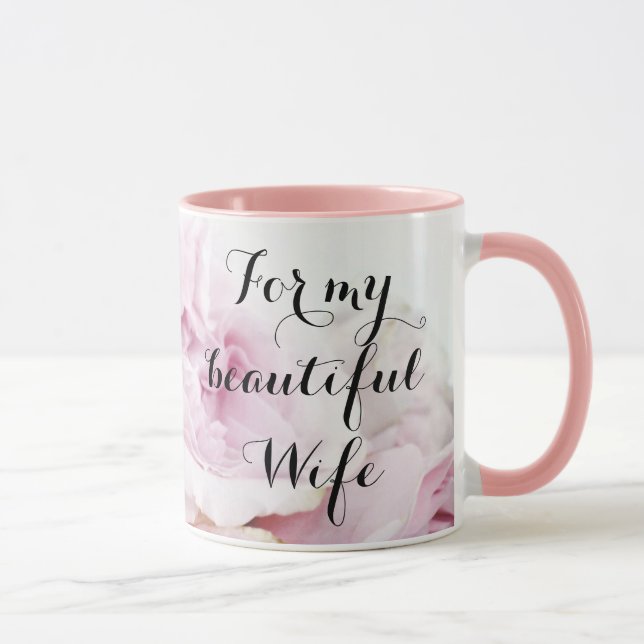 For My Beautiful Wife Pretty in Pink Rose Floral Mug (Right)