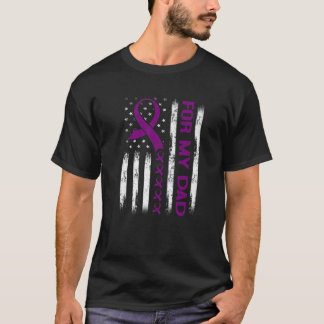 For My Dad Pancreatic Cancer Awareness Flag Purple T-Shirt