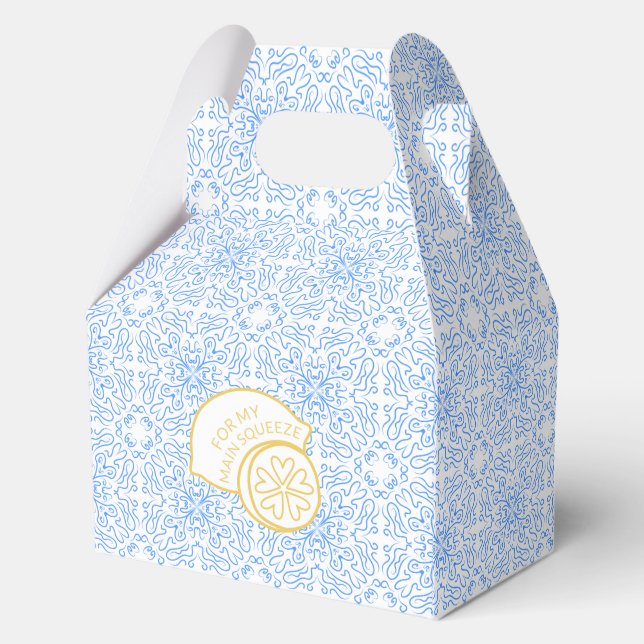 "For My Main Squeeze" Lemon & Blue Tile Amalfi Favour Box (Front)
