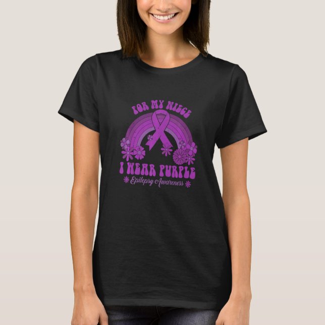 For My Niece I Wear Purple Epilepsy Awareness Rain T-Shirt (Front)