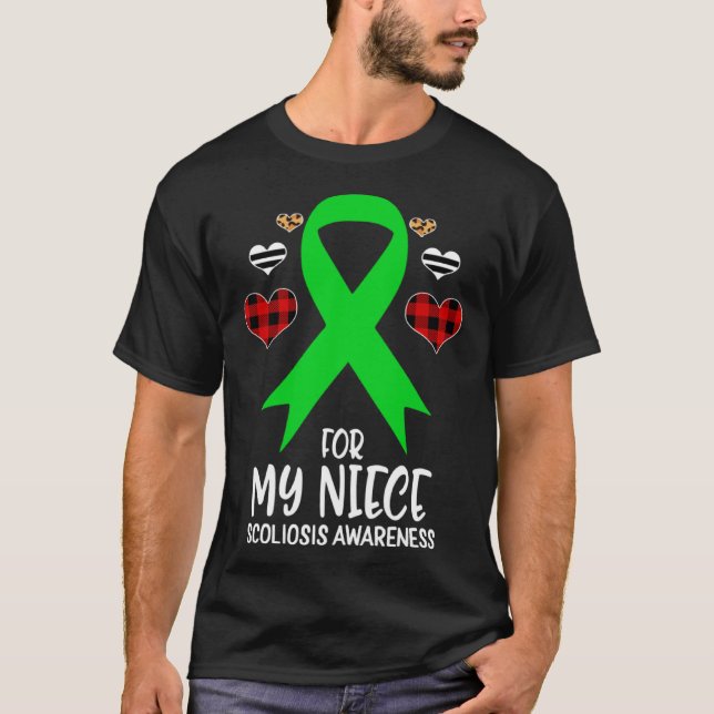 For My Niece Scoliosis Awareness Ribbon Leopard Bu T-Shirt (Front)