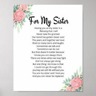 For My Sister Poem Sister Gift Poster
