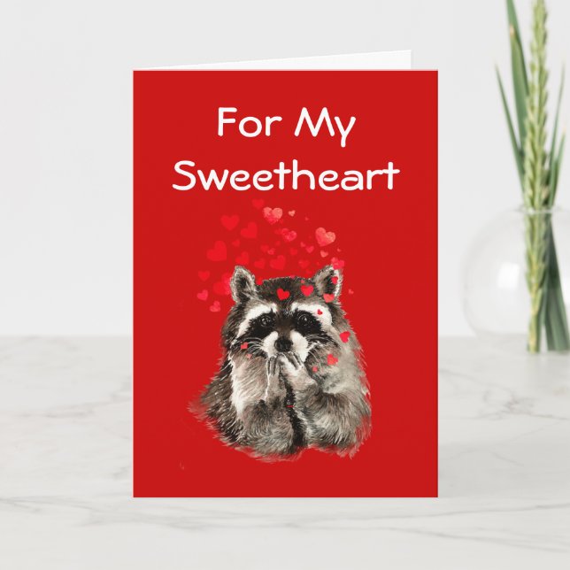 For My Sweetheart Racoon Kisses Valentine Holiday Card (Front)