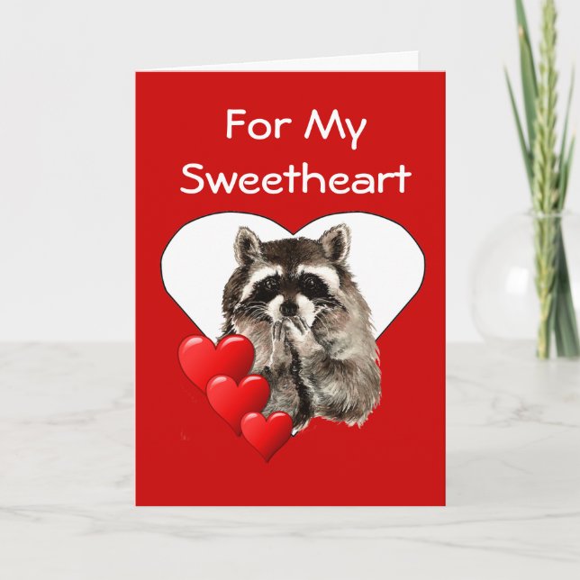 For My Sweetheart Racoon Kisses Valentine Holiday Card (Front)