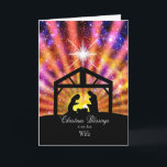 For my wife, sunset Christmas Holiday Card<br><div class="desc">A Christmas card for my wife. A beautiful Nativity scene with a glorious sunset. Mary and Joseph are kneeling and saying a prayer while baby Jesus is in his crib.The Christmas star shines in its glory overhead. Send a wish for Christmas blessings to a wife.</div>