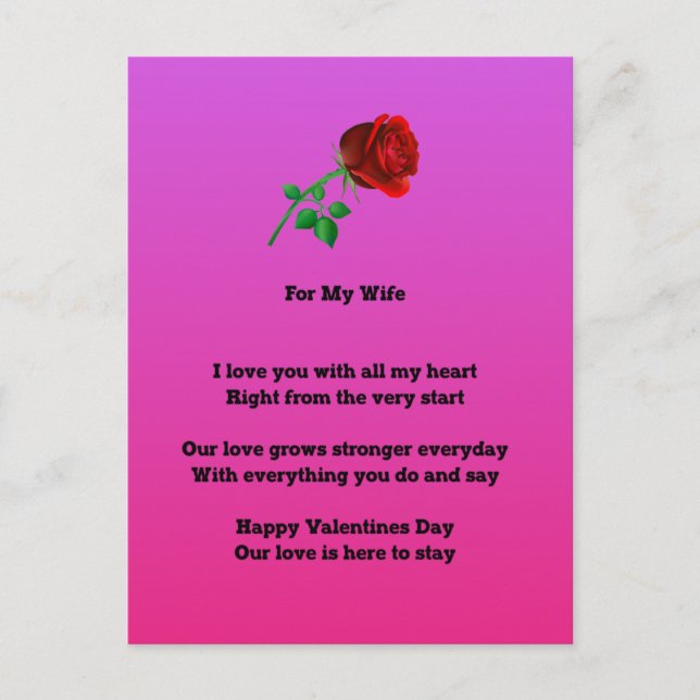 For my wife valentines day poem holiday postcard (Front)
