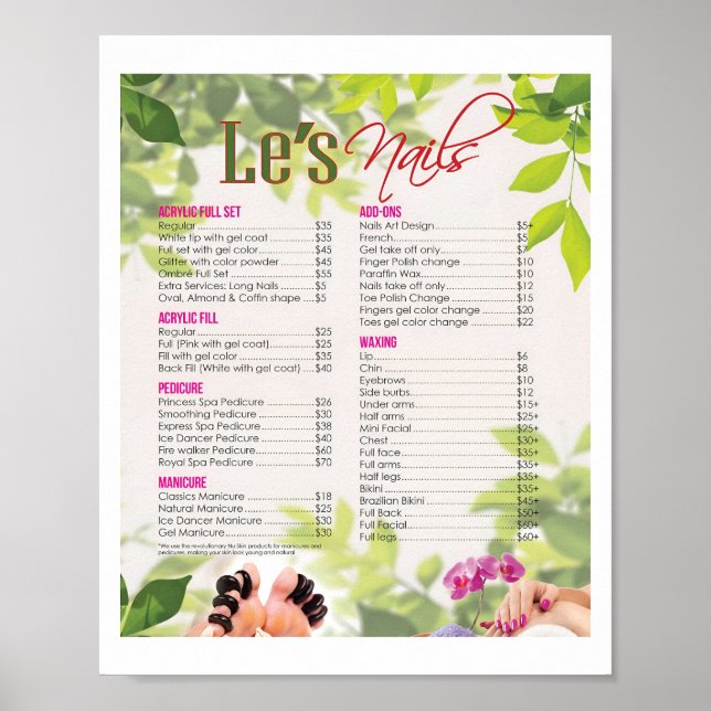 For Nail Salon Price Posters (Front)