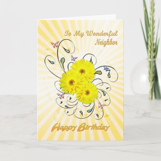 For neighbour, birthday card with yellow flowers (Front)