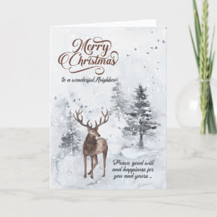 for Neighbour Reindeer in a Snowy Forest Christmas Holiday Card