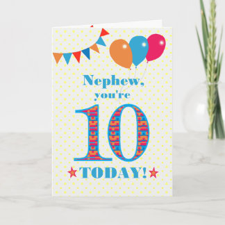 For Nephew 10th Birthday Bunting Balloons Card