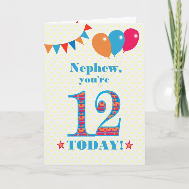 For Nephew 12th Birthday Bunting Balloons Card (Front)