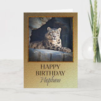 For Nephew a Birthday with a snow leopard Card
