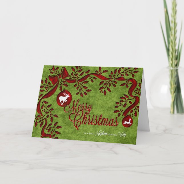 for Nephew and Wife White Reindeer Holiday Card (Front)