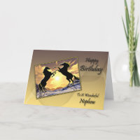 For Nephew, Birthday card with rearing horses