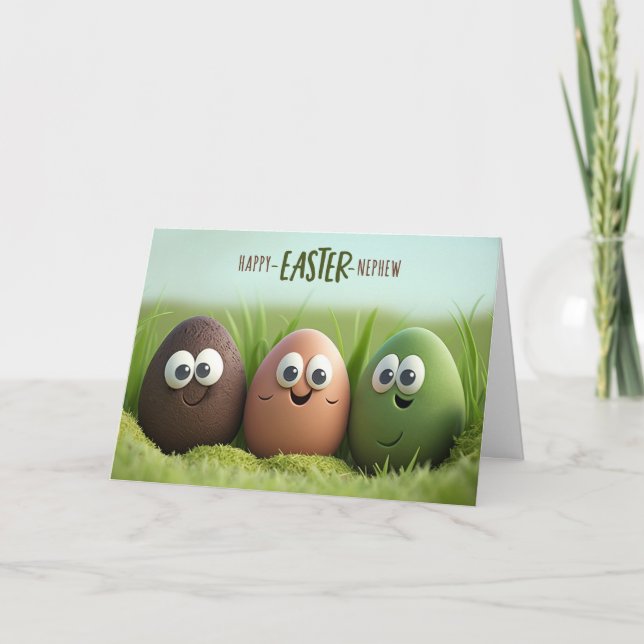 for Nephew Funny Easter Eggs and Silly Humour Holiday Card (Front)