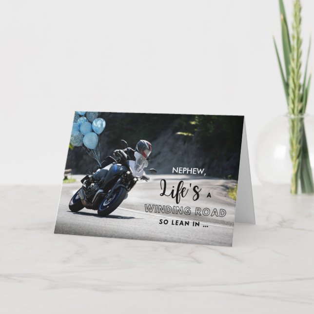 For Nephew Motorcycle Themed Birthday on Curve Card (Front)