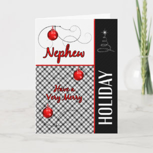 for Nephew Red, Black and White Holiday Card