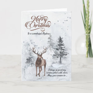 for Nephew Reindeer in a Snowy Forest Christmas Holiday Card