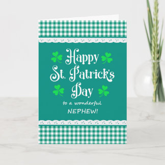 For Nephew St Patrick's Shamrocks Green Checks Card