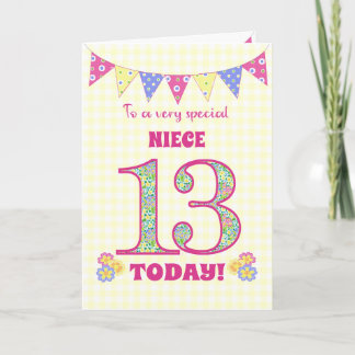For Niece 13th Birthday Primroses Bunting Card