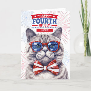 for Niece 4th of July Cute Patriotic Cat Holiday Card