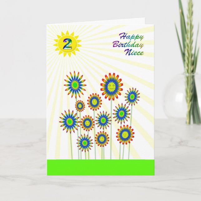 For niece age 2, a happy flowers card (Front)