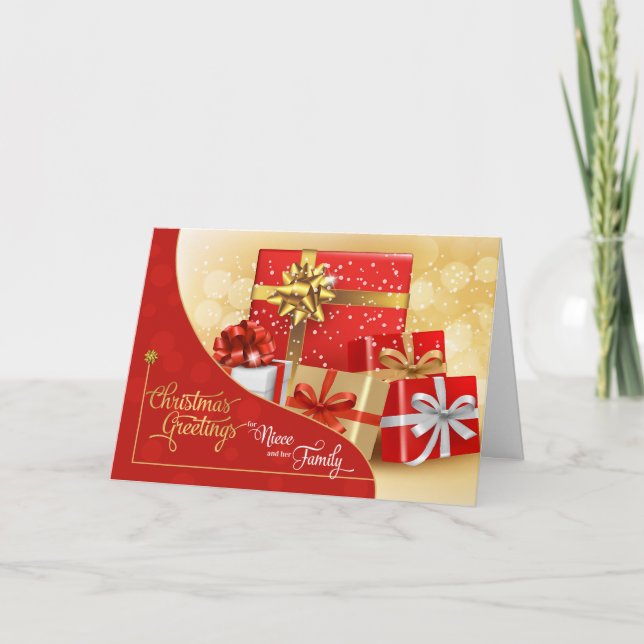 for Niece and Family Red and Gold Christmas Gifts Holiday Card (Front)