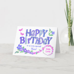 For Niece Birthday Pink and Blue Periwinkles Holiday Card