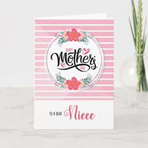 For Niece on Mother's Day Pink Bontanical Card