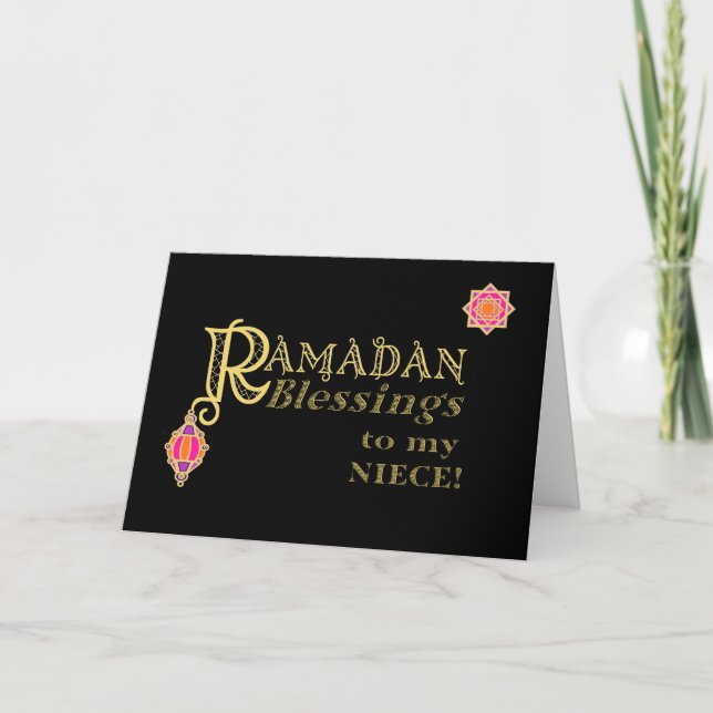 For Niece Ramadan Blessings Gold on Black Card (Front)