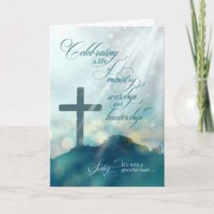 for Nun Ordination Anniversary Teal Cross Card
