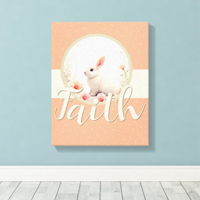 For Nursery Creamy White Bunny Canvas Print (Insitu(Wood Floor))