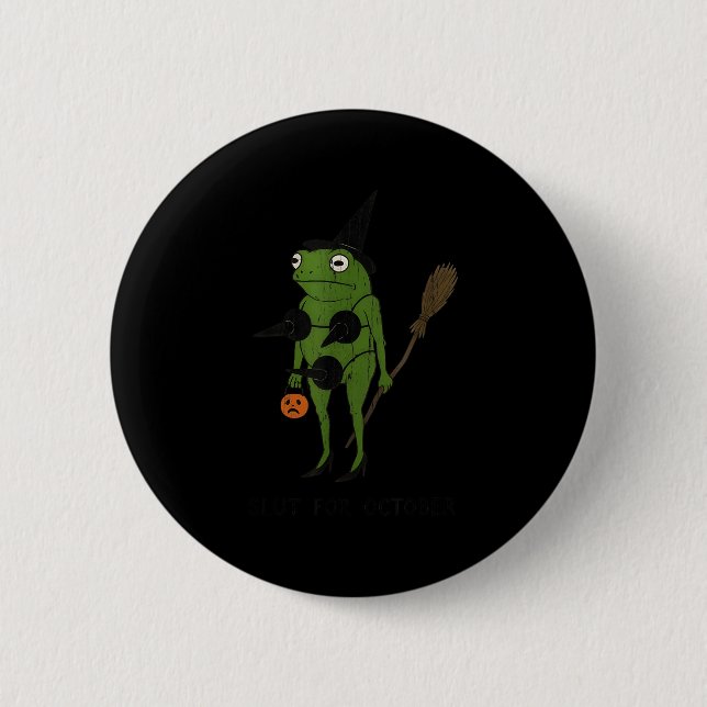For October, Funny Halloween, Funny Witch Frog  6 Cm Round Badge (Front)