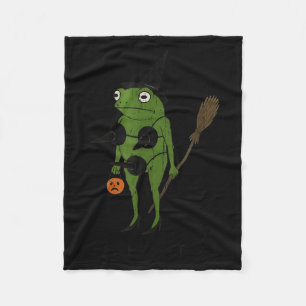 For October, Funny Halloween, Funny Witch Frog Fleece Blanket