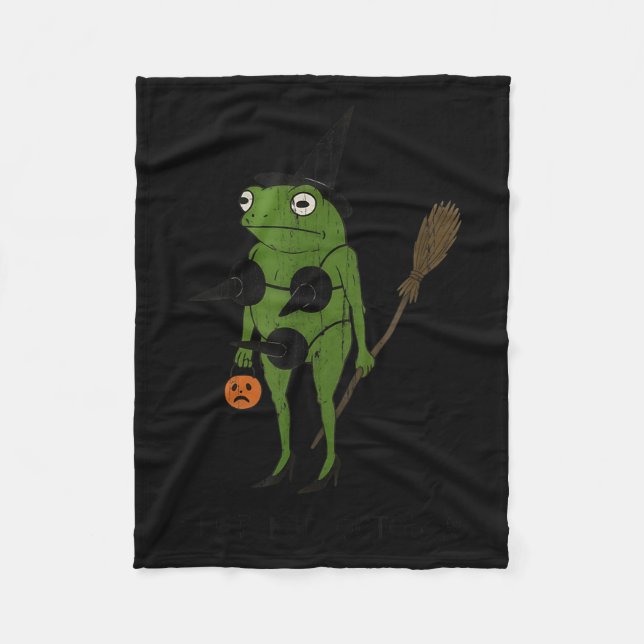 For October, Funny Halloween, Funny Witch Frog  Fleece Blanket (Front)