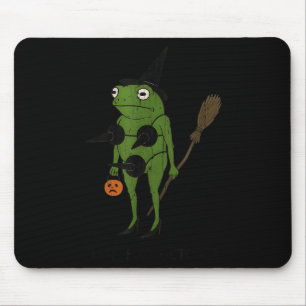 For October, Funny Halloween, Funny Witch Frog  Mouse Mat
