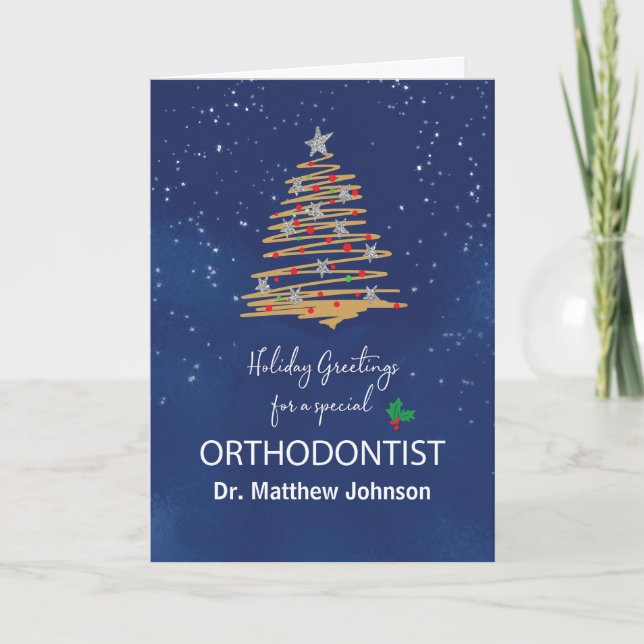 For Orthodontist Christmas Tree Customisable Name Card (Front)